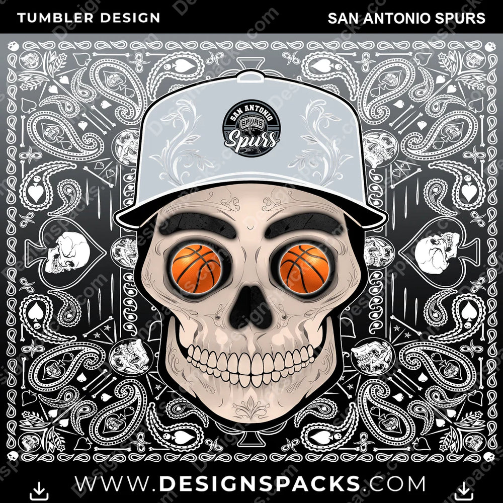 Basketball Skull Handkerchief San Antonio Spurs NBA Basketball Tumbler Digital Wrap Design Download