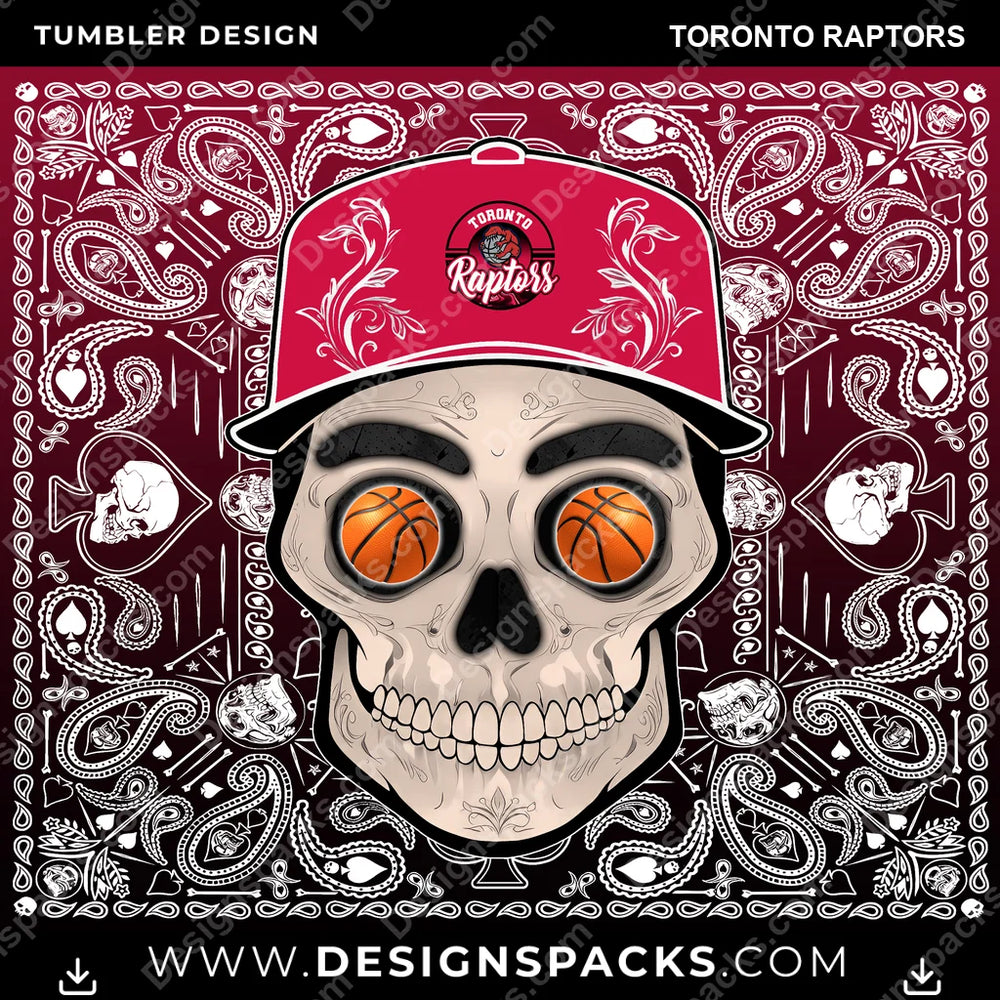 Basketball Skull Handkerchief Toronto Raptors NBA Basketball Tumbler Digital Wrap Design Download