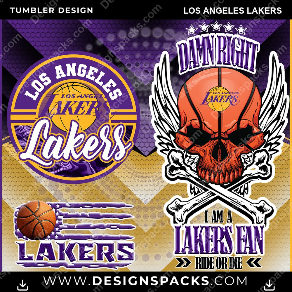 Basketball Skull Los Angeles Lakers NBA Basketball Tumbler Digital Wrap Design Download