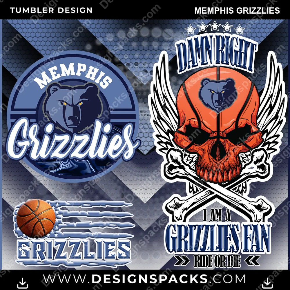 Basketball Skull Memphis Grizzlies NBA Basketball Tumbler Digital Wrap Design Download
