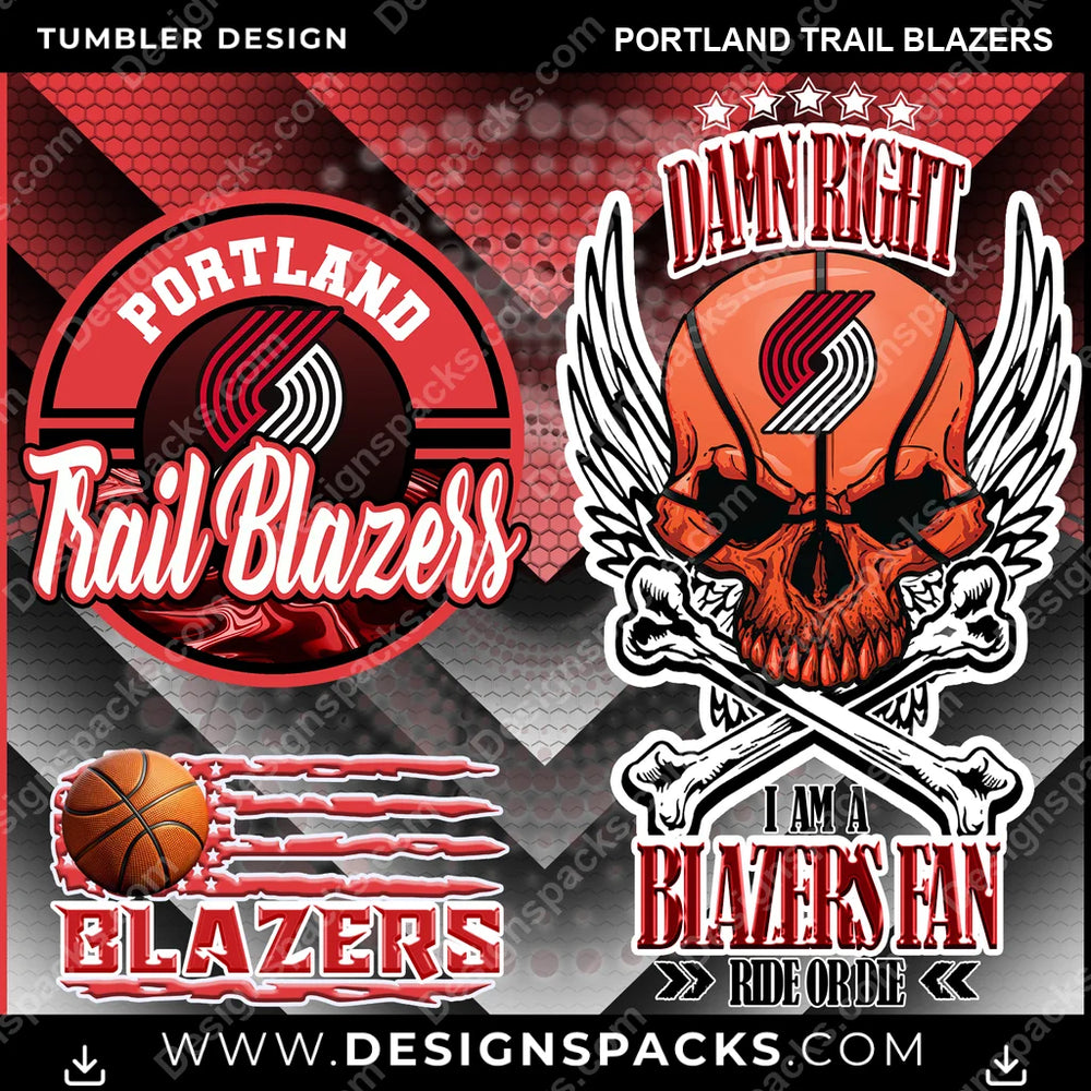 Basketball Skull Portland Trail Blazers NBA Basketball Tumbler Digital Wrap Design Download