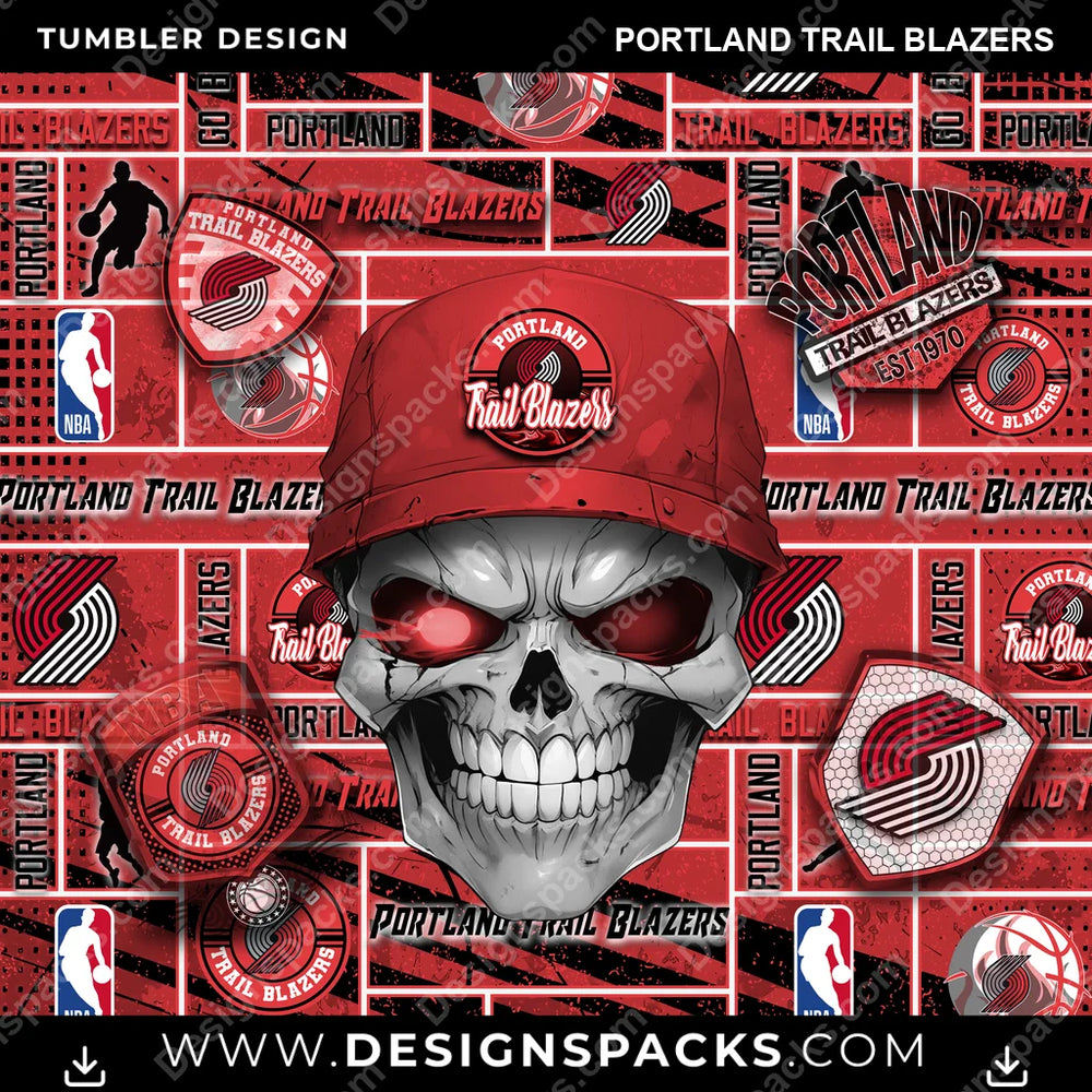 Basketball Skull Portland Trail Blazers NBA Basketball Tumbler Digital Wrap Design Download