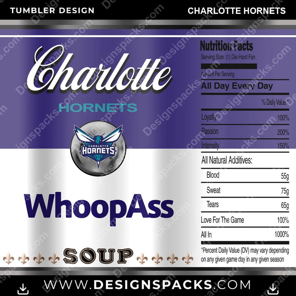 Basketball Soup Can Charlotte Hornets NBA Basketball Tumbler Digital Wrap Design Download