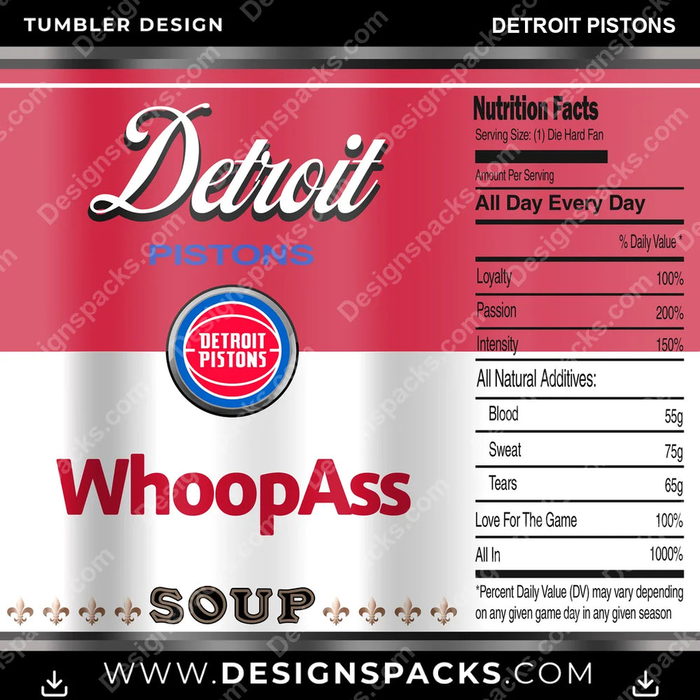 Basketball Soup Can Detroit Pistons NBA Basketball Tumbler Digital Wrap Design Download