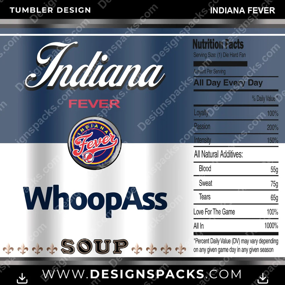 Basketball Soup Can Indiana Fever NBA Basketball Tumbler Digital Wrap Design Download
