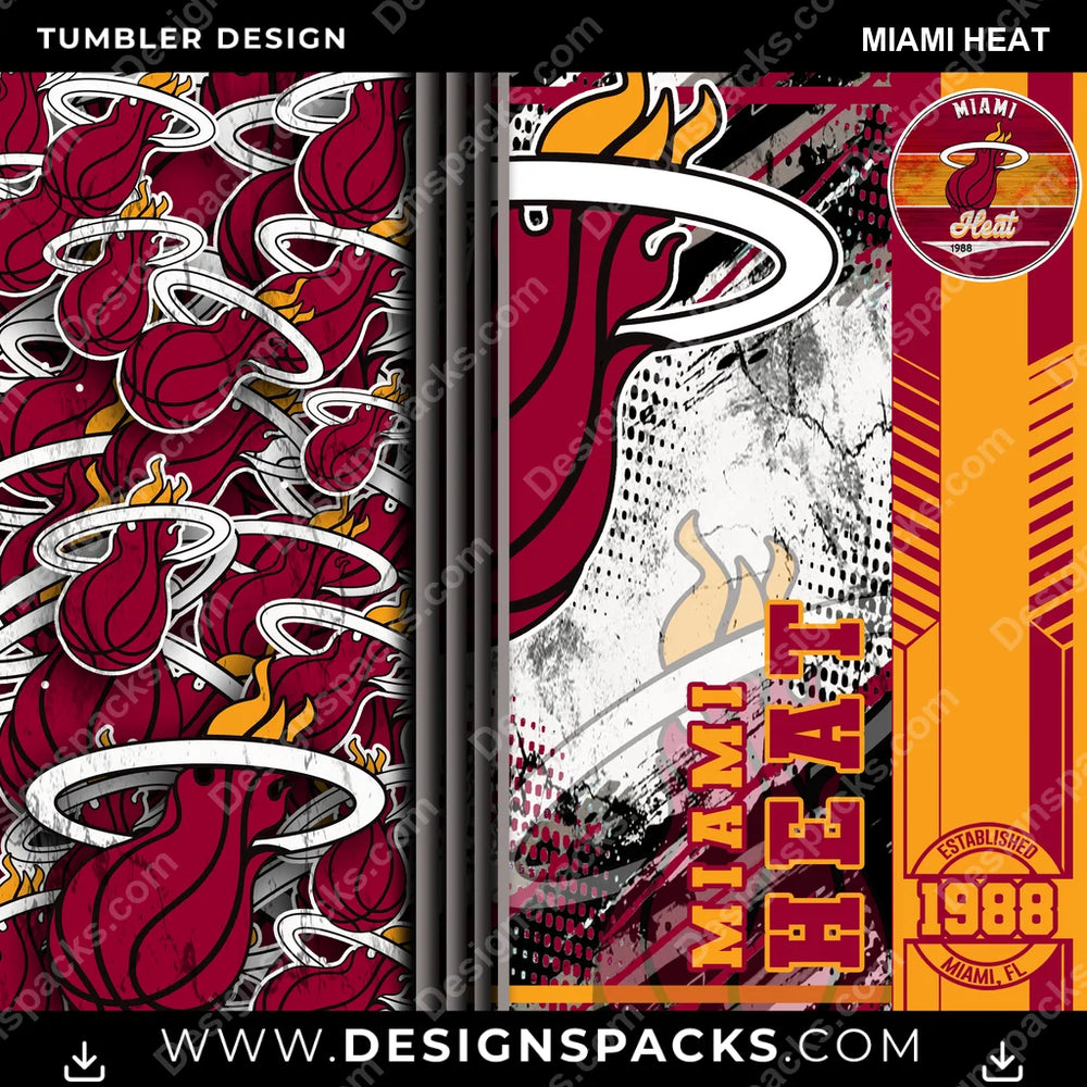 Basketball Sports Miami Heat NBA Basketball Tumbler Digital Wrap Design Download
