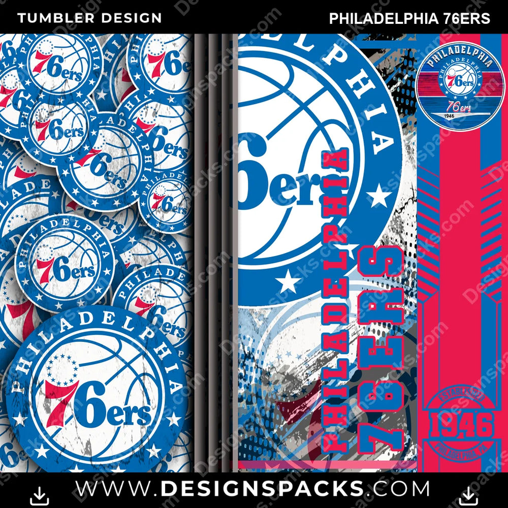 Basketball Sports Philadelphia 76ers NBA Basketball Tumbler Digital Wrap Design Download