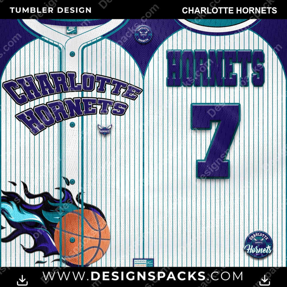 Basketball Team Button-Up Jersey Charlotte Hornets NBA Basketball Tumbler Digital Wrap Design Download