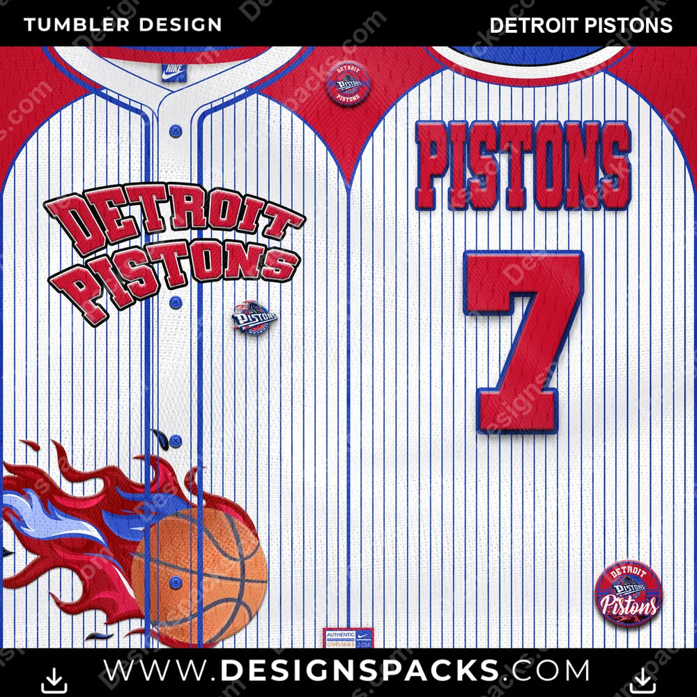 Basketball Team Button-Up Jersey Detroit Pistons NBA Basketball Tumbler Digital Wrap Design Download