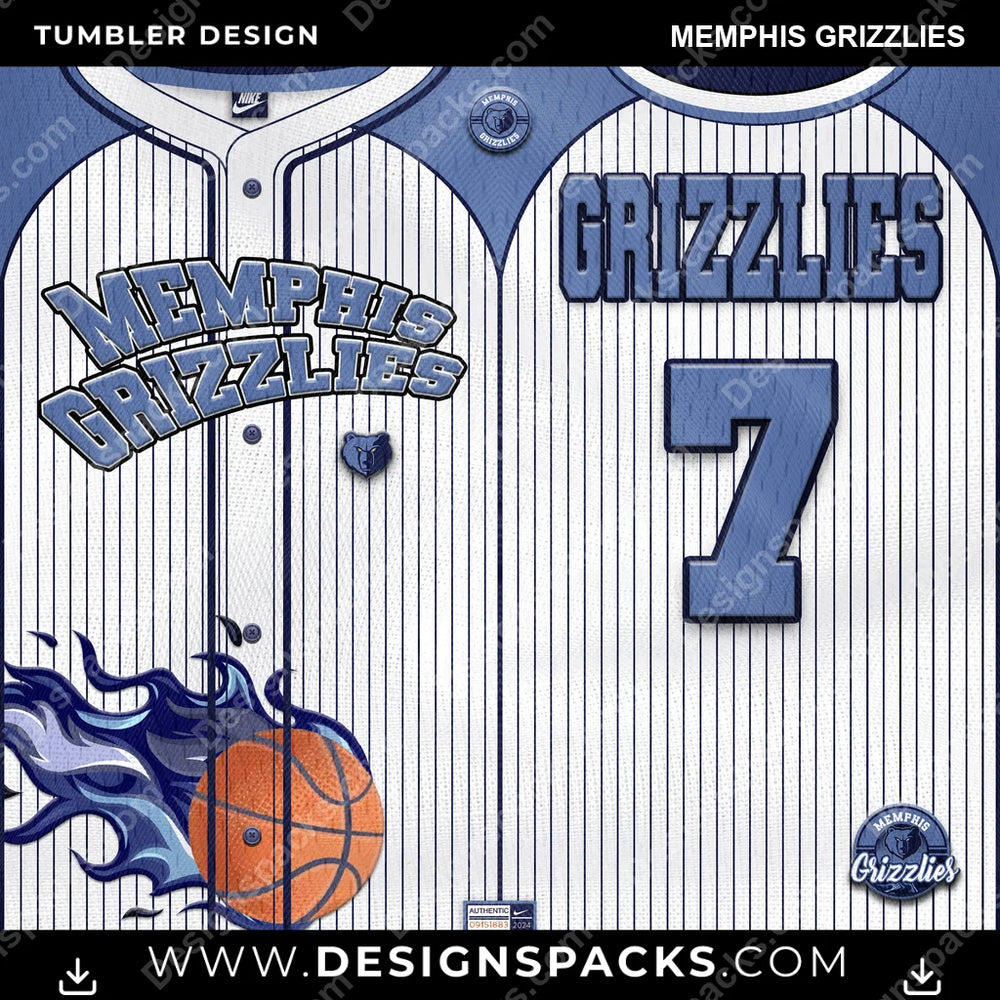 Basketball Team Button-Up Jersey Memphis Grizzlies NBA Basketball Tumbler Digital Wrap Design Download