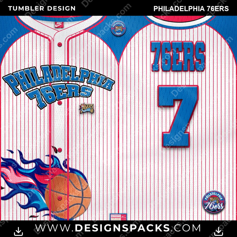 Basketball Team Button-Up Jersey Philadelphia 76ers NBA Basketball Tumbler Digital Wrap Design Download