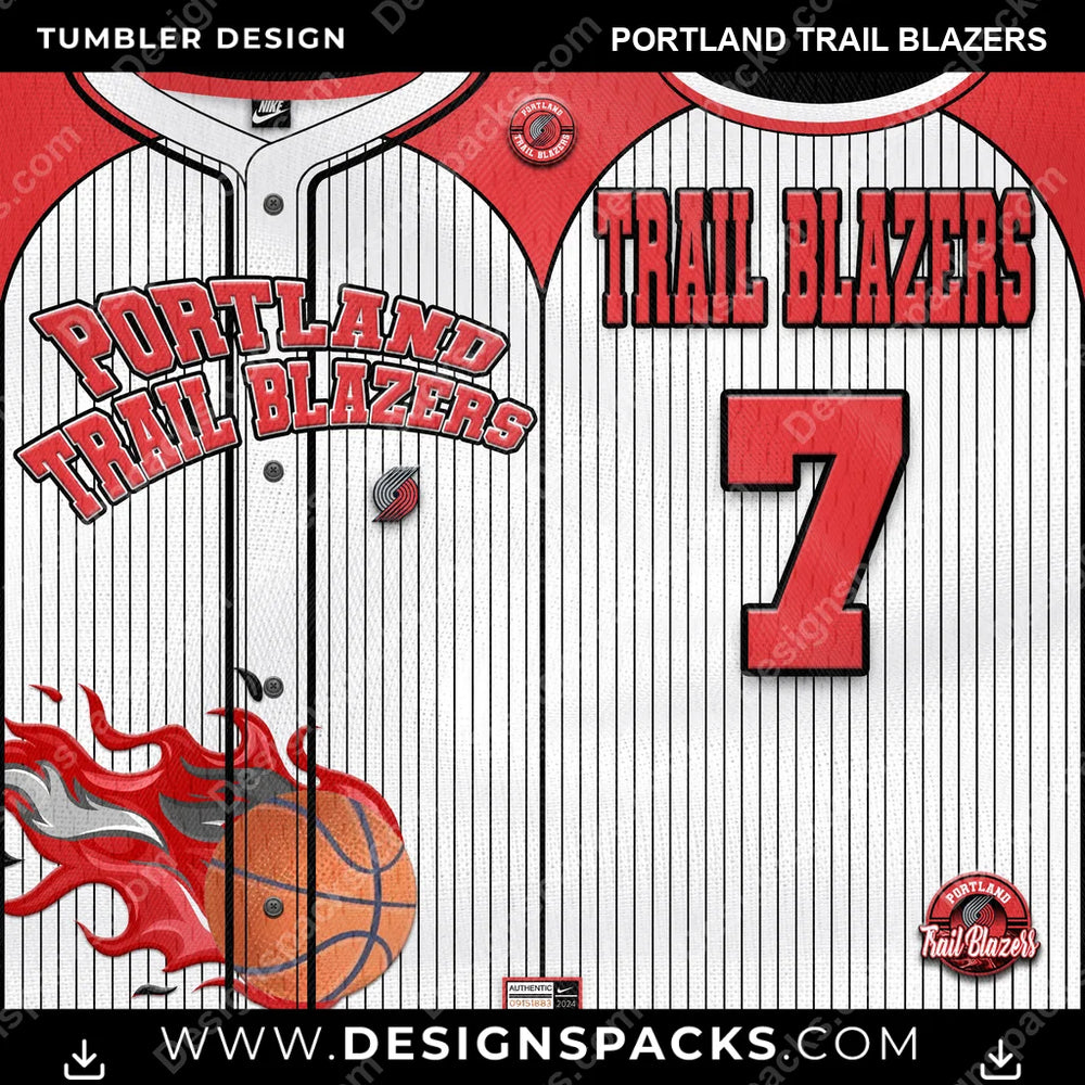 Basketball Team Button-Up Jersey Portland Trail Blazers NBA Basketball Tumbler Digital Wrap Design Download