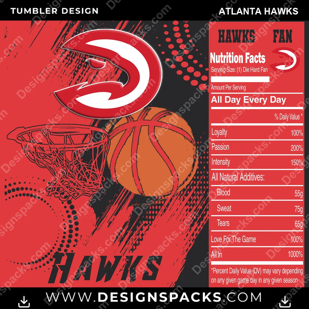 Basketball Team Fan Atlanta Hawks NBA Basketball Tumbler Digital Wrap Design Download
