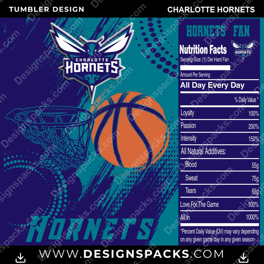 Basketball Team Fan Charlotte Hornets NBA Basketball Tumbler Digital Wrap Design Download