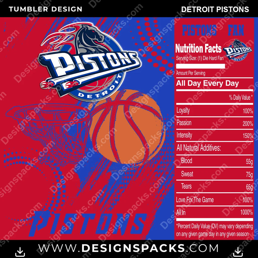 Basketball Team Fan Detroit Pistons NBA Basketball Tumbler Digital Wrap Design Download