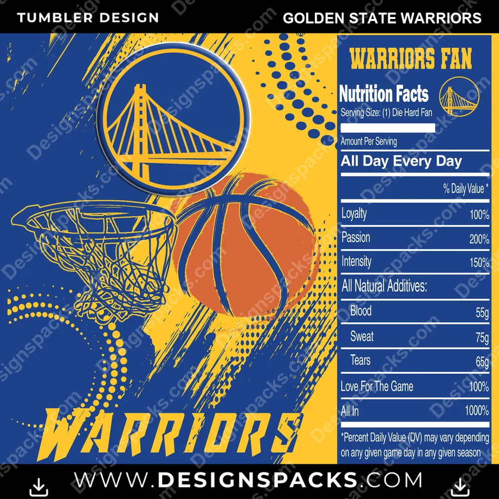 Basketball Team Fan Golden State Warriors NBA Basketball Tumbler Digital Wrap Design Download