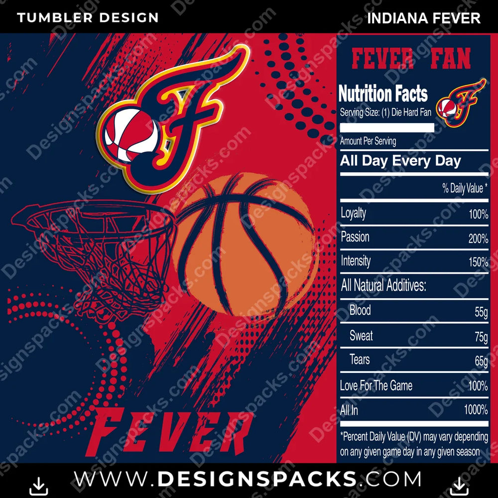 Basketball Team Fan Indiana Fever NBA Basketball Tumbler Digital Wrap Design Download