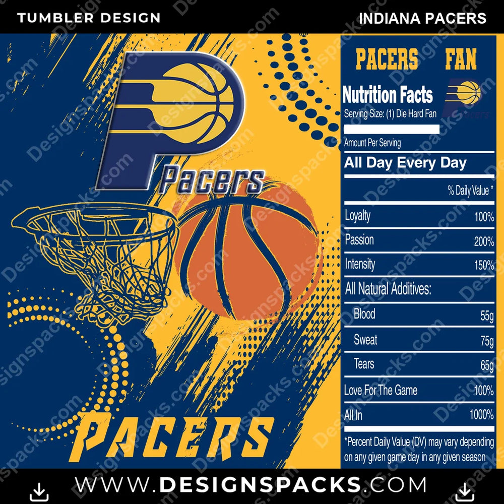 Basketball Team Fan Indiana Pacers NBA Basketball Tumbler Digital Wrap Design Download