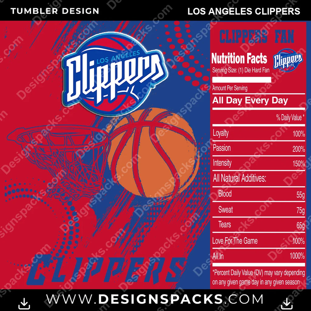 Basketball Team Fan Los Angeles Clippers NBA Basketball Tumbler Digital Wrap Design Download
