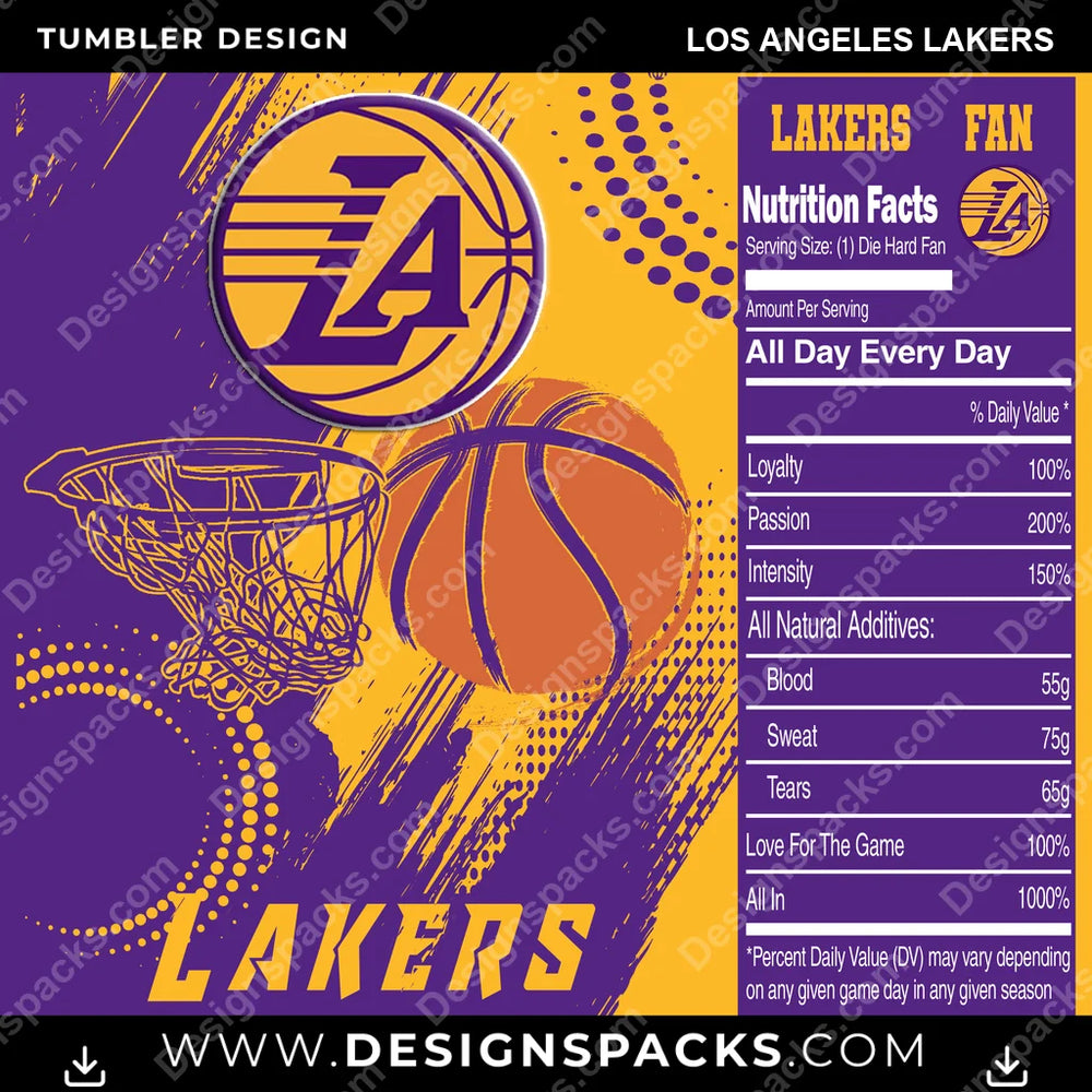 Basketball Team Fan Los Angeles Lakers NBA Basketball Tumbler Digital Wrap Design Download