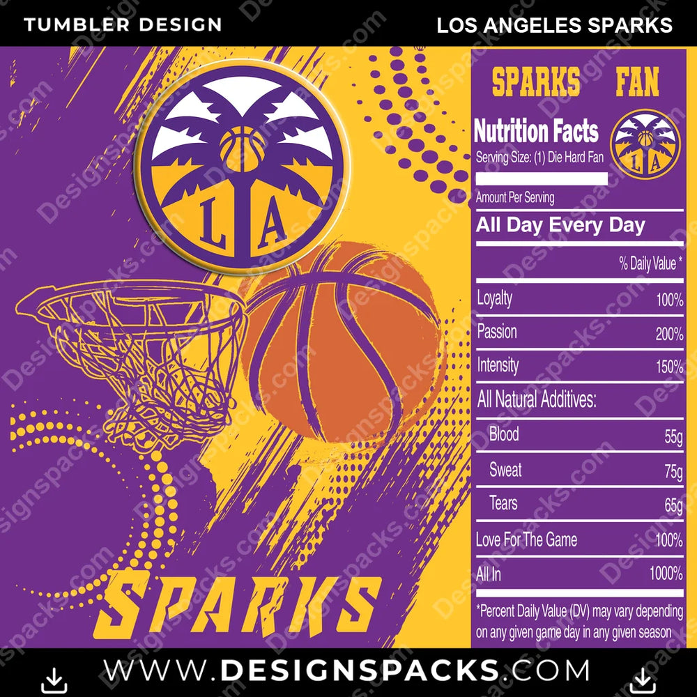 Basketball Team Fan Los Angeles Sparks NBA Basketball Tumbler Digital Wrap Design Download