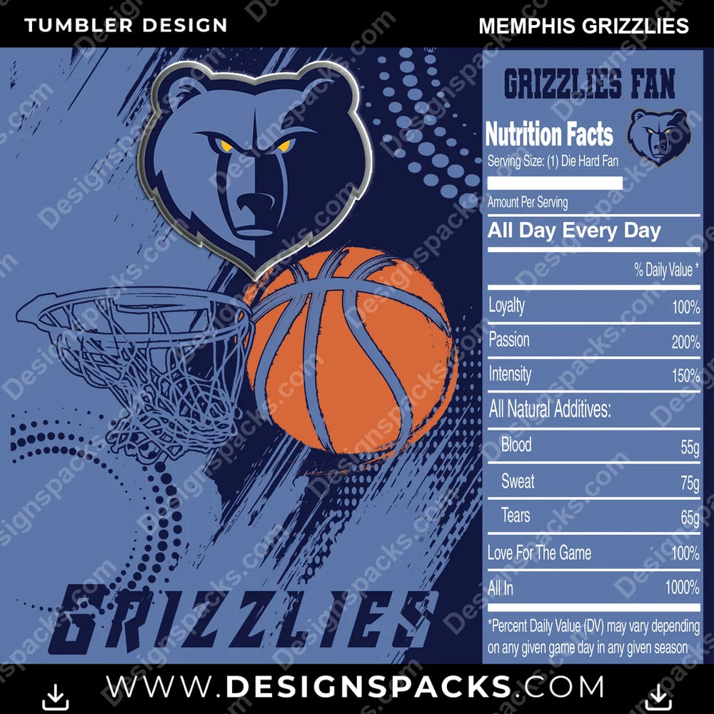 Basketball Team Fan Memphis Grizzlies NBA Basketball Tumbler Digital Wrap Design Download
