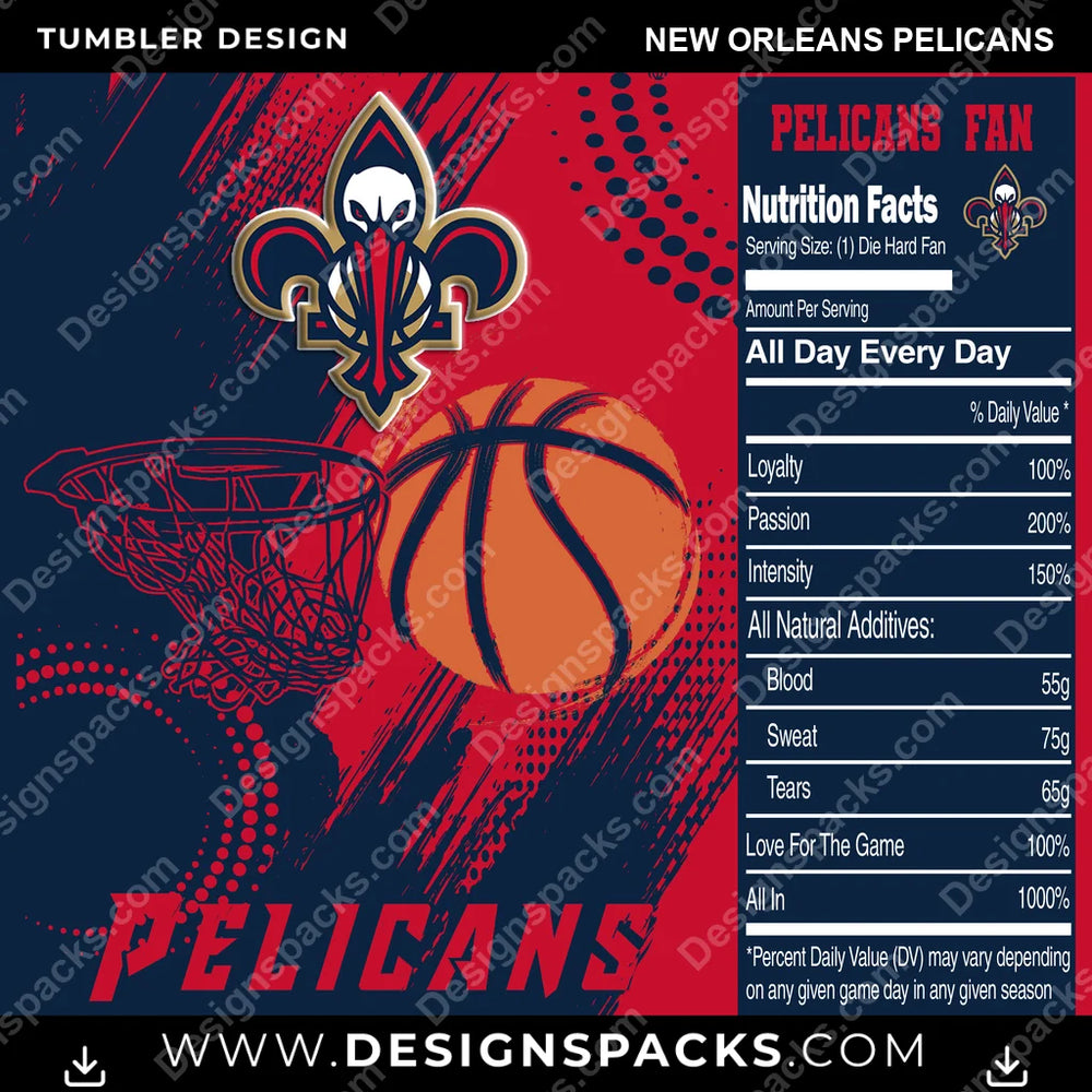 Basketball Team Fan New Orleans Pelicans NBA Basketball Tumbler Digital Wrap Design Download