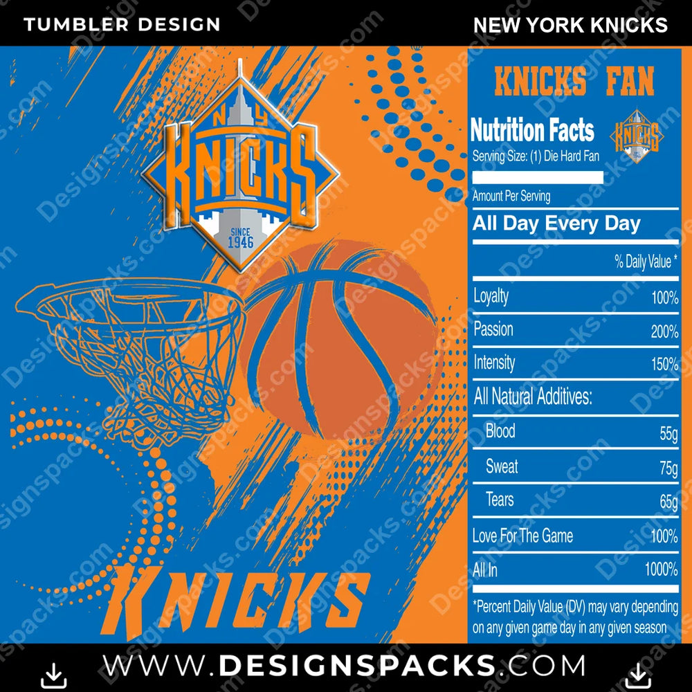 Basketball Team Fan New York Knicks NBA Basketball Tumbler Digital Wrap Design Download
