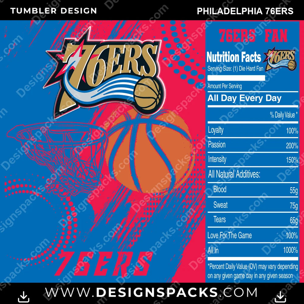 Basketball Team Fan Philadelphia 76ers NBA Basketball Tumbler Digital Wrap Design Download