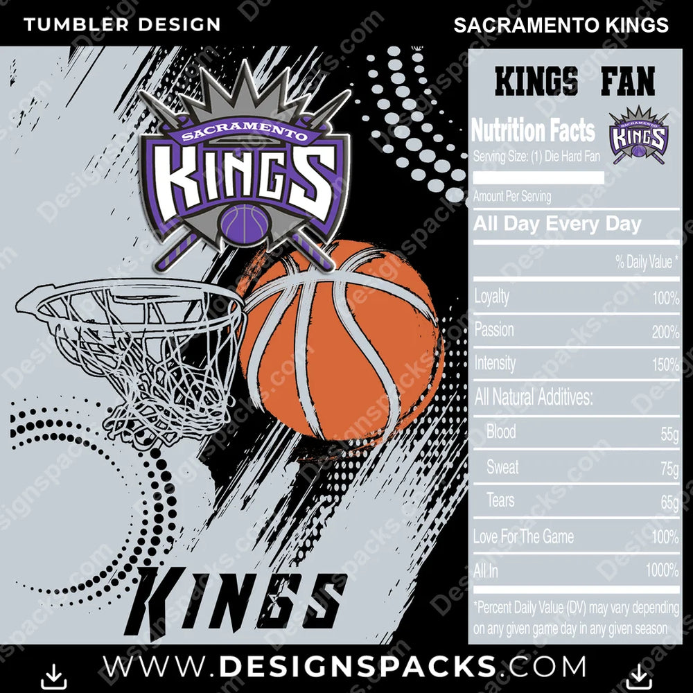 Basketball Team Fan Sacramento Kings NBA Basketball Tumbler Digital Wrap Design Download