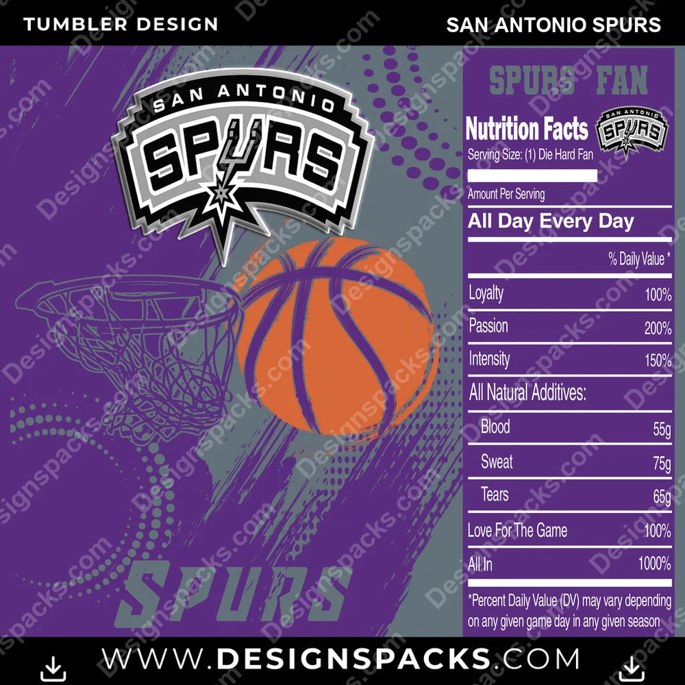 Basketball Team Fan San Antonio Spurs NBA Basketball Tumbler Digital Wrap Design Download