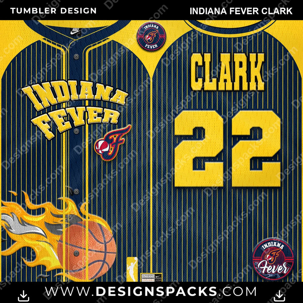 Basketball Team Jersey Indiana Fever Clark NBA Basketball Tumbler Digital Wrap Design Download