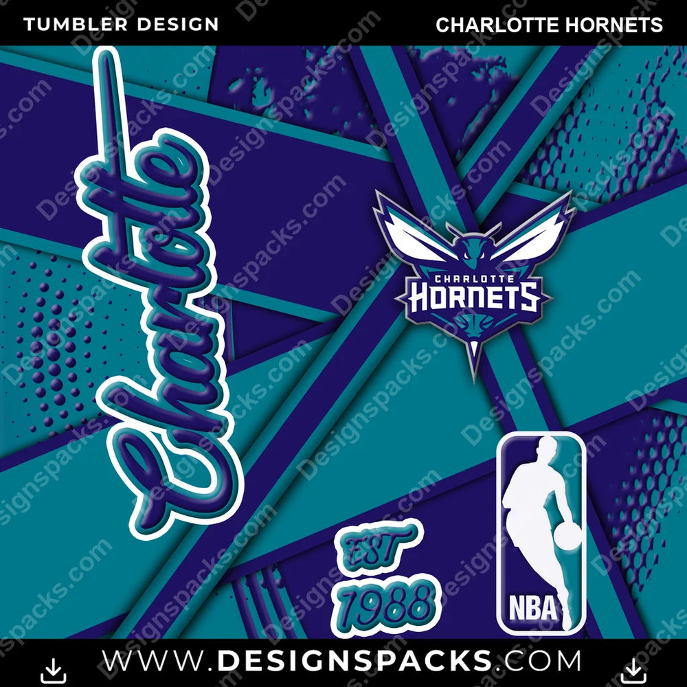 Basketball Team Sport Charlotte Hornets NBA Basketball Tumbler Digital Wrap Design Download