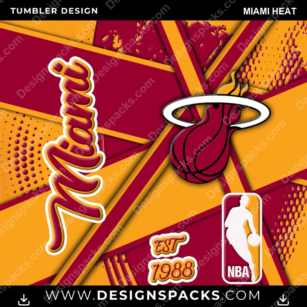 Basketball Team Sport Miami Heat NBA Basketball Tumbler Digital Wrap Design Download