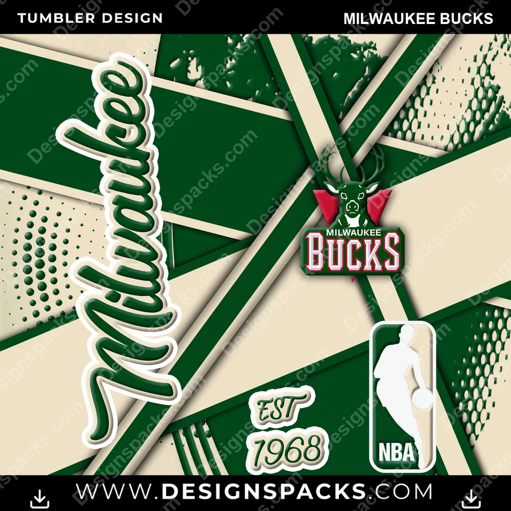 Basketball Team Sport Milwaukee Bucks NBA Basketball Tumbler Digital Wrap Design Download