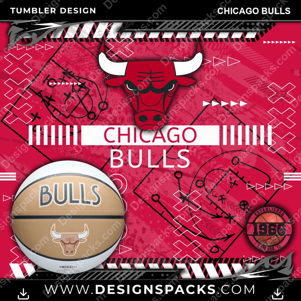 Basketball Xs & Os Chicago Bulls NBA Basketball Tumbler Digital Wrap Design Download