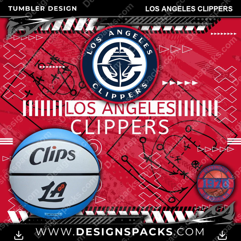 Basketball Xs & Os Los Angeles Clippers NBA Basketball Tumbler Digital Wrap Design Download