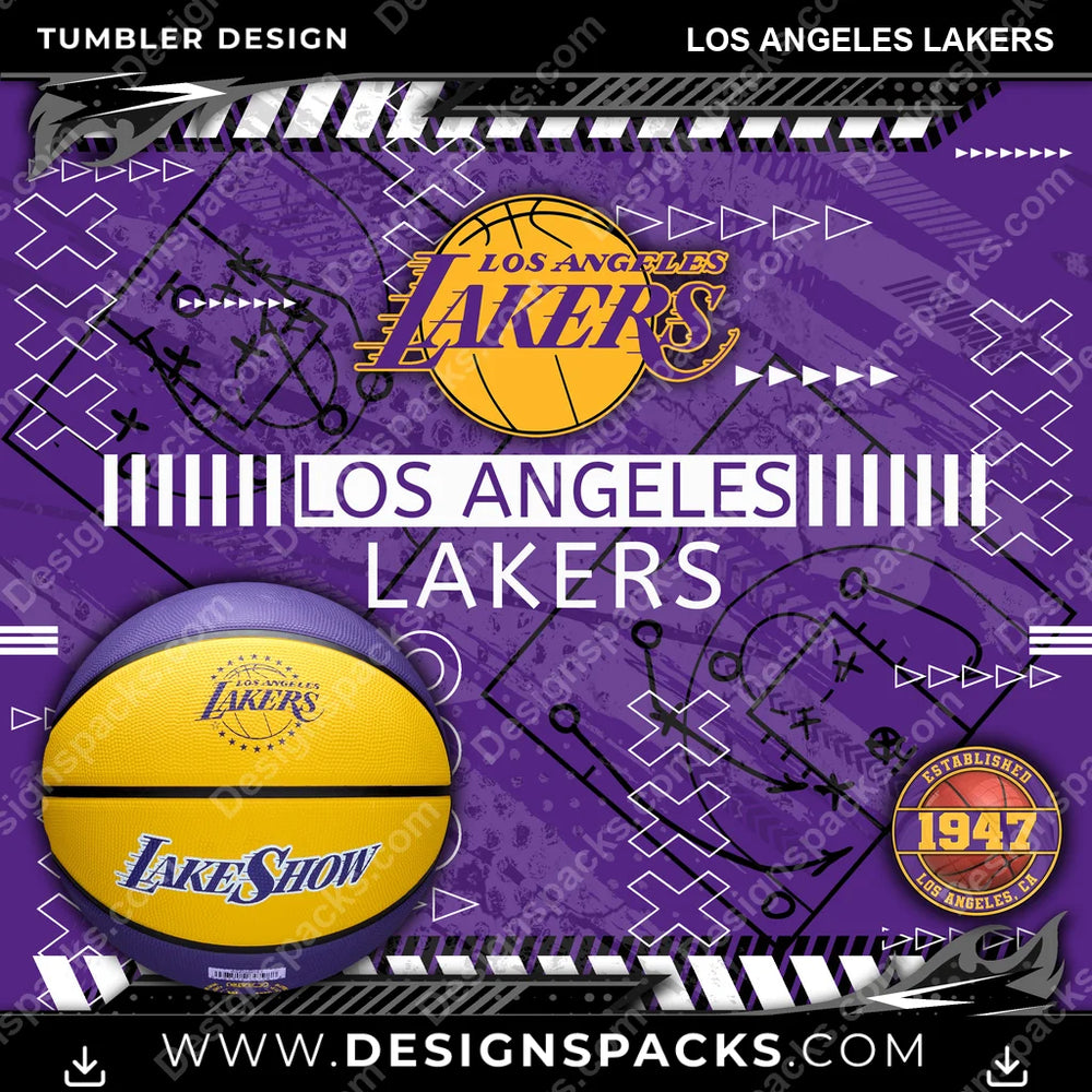 Basketball Xs & Os Los Angeles Lakers NBA Basketball Tumbler Digital Wrap Design Download