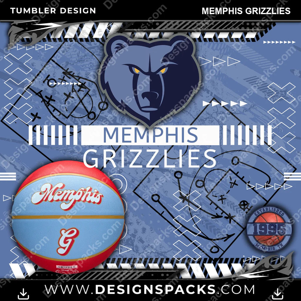 Basketball Xs & Os Memphis Grizzlies NBA Basketball Tumbler Digital Wrap Design Download