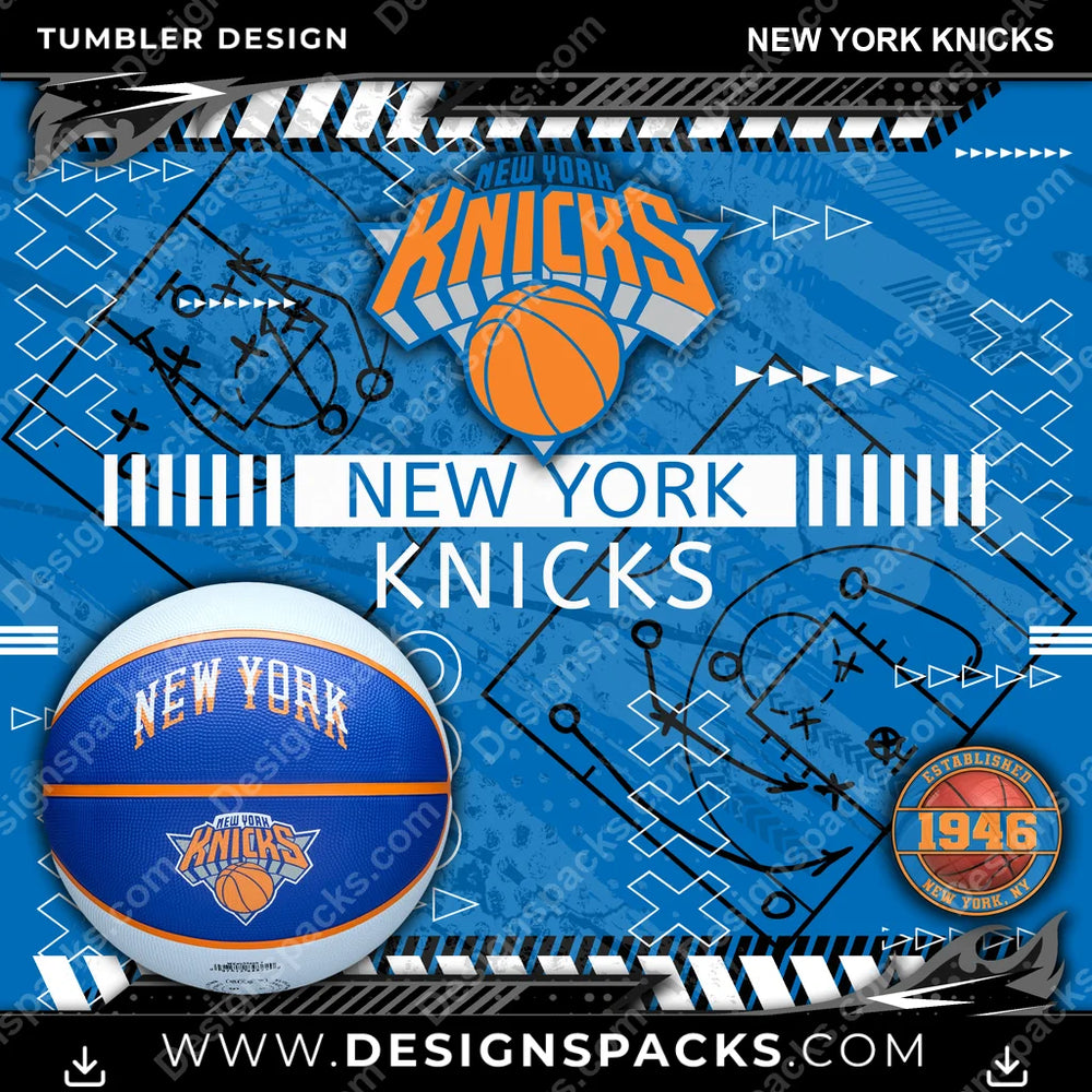Basketball Xs & Os New York Knicks NBA Basketball Tumbler Digital Wrap Design Download