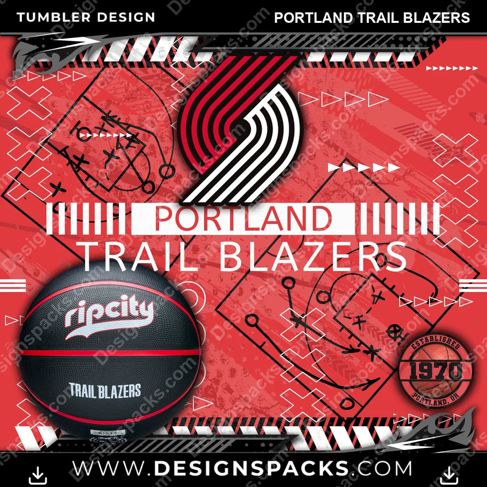 Basketball Xs & Os Portland Trail Blazers NBA Basketball Tumbler Digital Wrap Design Download