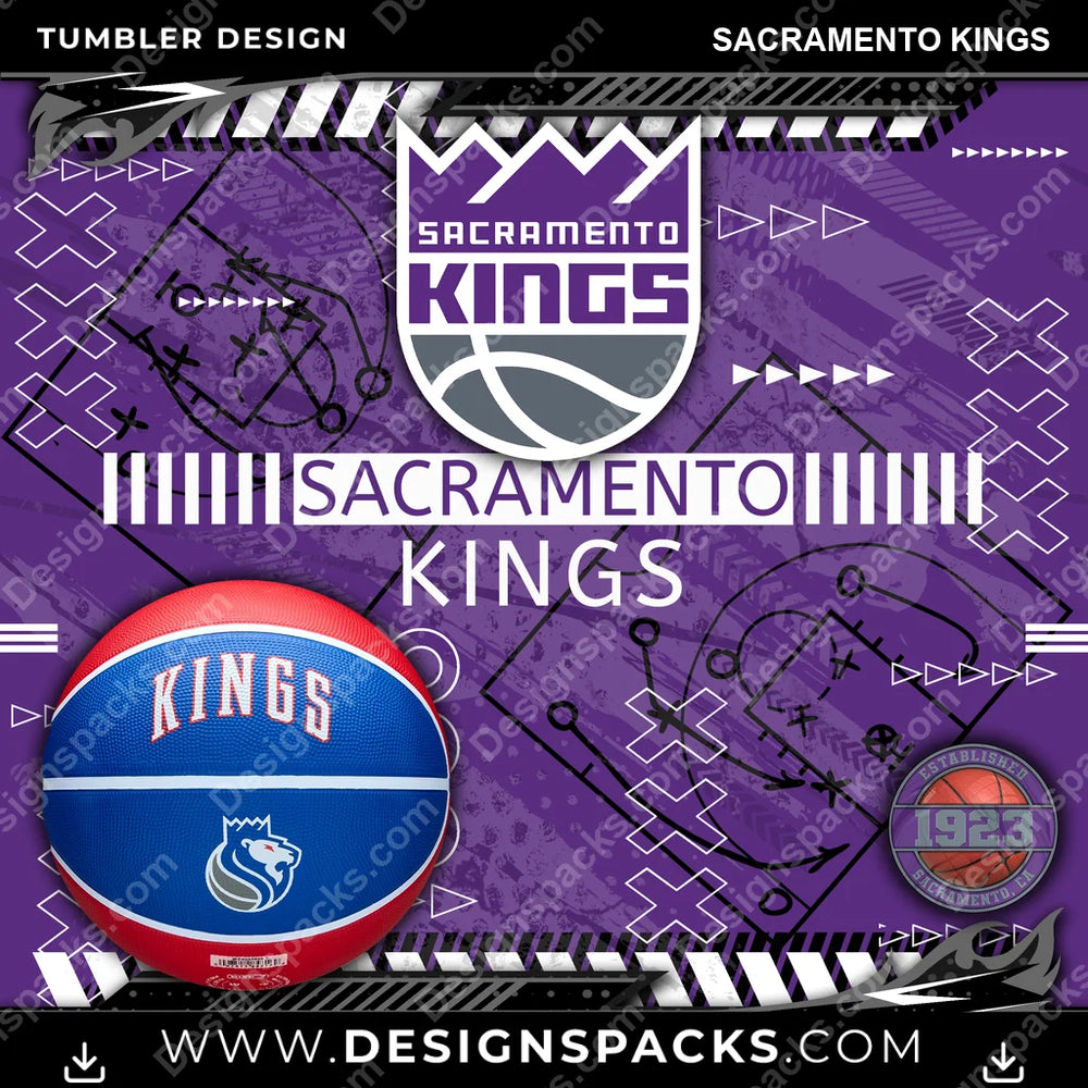 Basketball Xs & Os Sacramento Kings NBA Basketball Tumbler Digital Wrap Design Download
