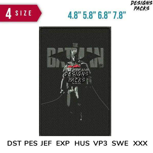 Batman embroidery design in 4 sizes, compatible with DST PES JEF EXP HUS VP3 SWE formats for instant download