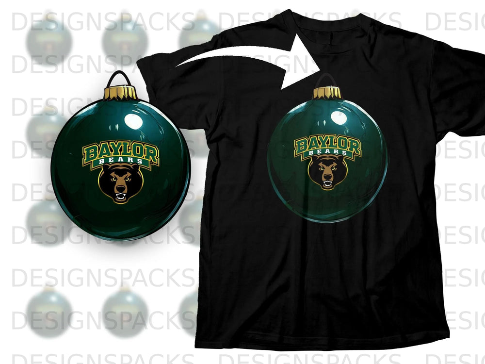 Black t-shirt with a green Baylor Bears ornament design.
