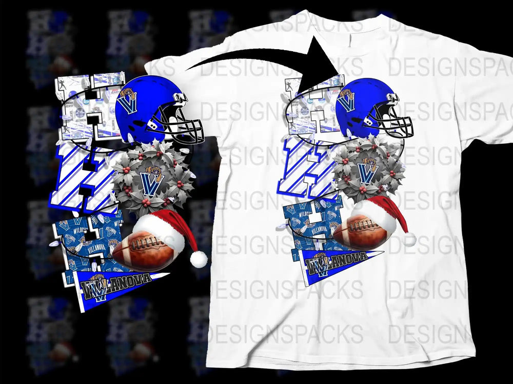 Blue Football Helmet Graphic T-Shirt, Christmas Sport Design, Men's Casual Wear, Holiday Gift Idea