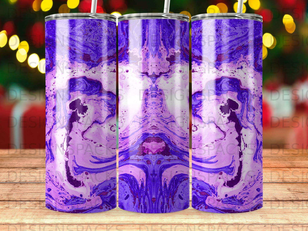 Tumbler with purple and white marbled design.