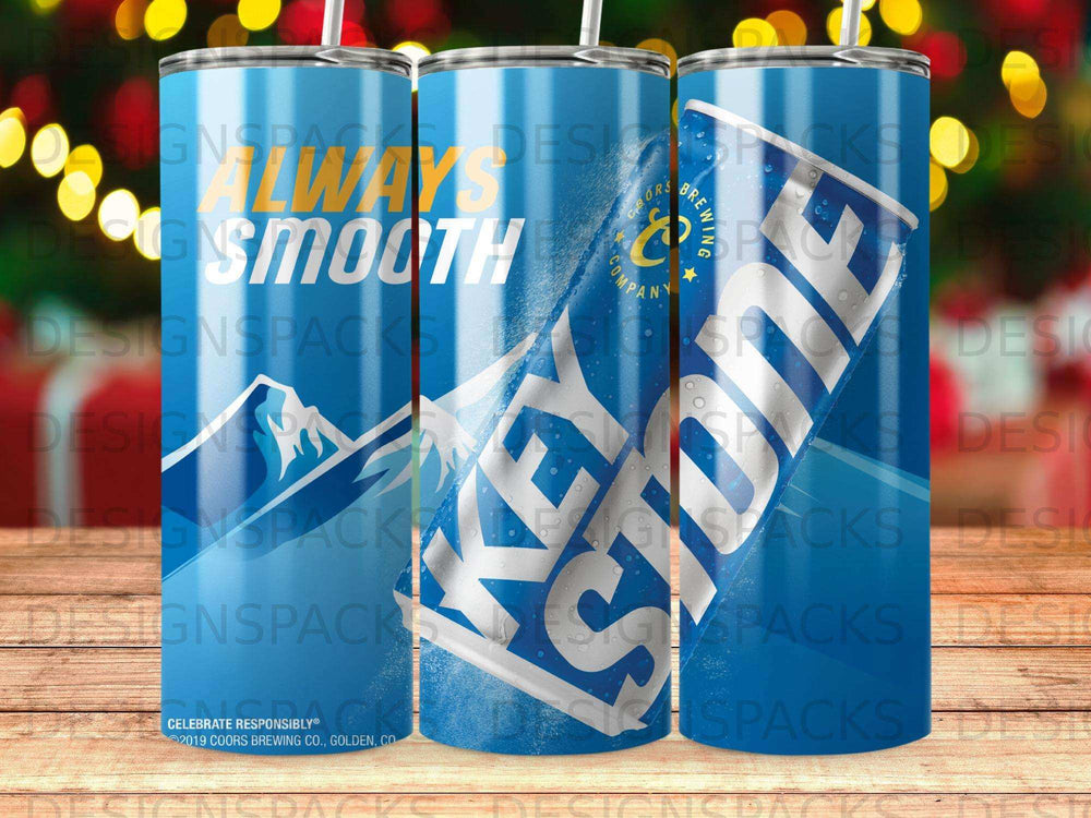 Coors Light tumbler with mountain and "Always Smooth" text.
