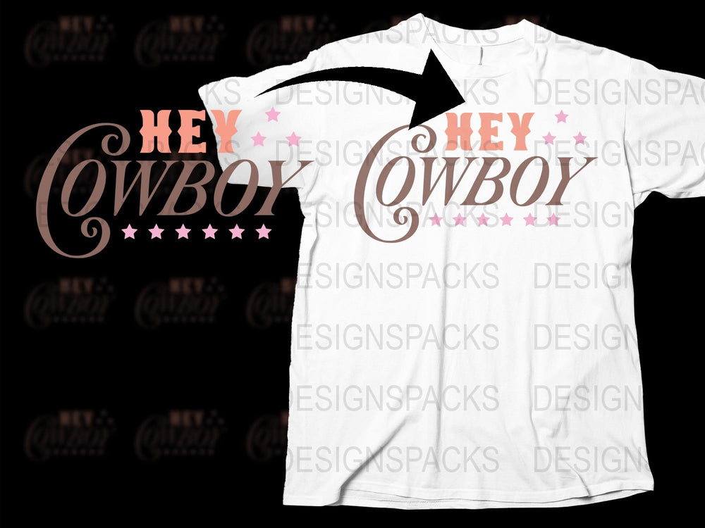 Hey Cowboy Graphic T-Shirt, Pink Stars, Western Style, Casual Unisex Apparel