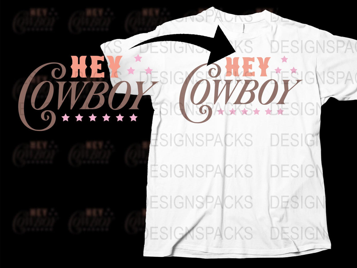 Hey Cowboy Graphic T-Shirt, Pink Stars, Western Style, Casual Unisex Apparel