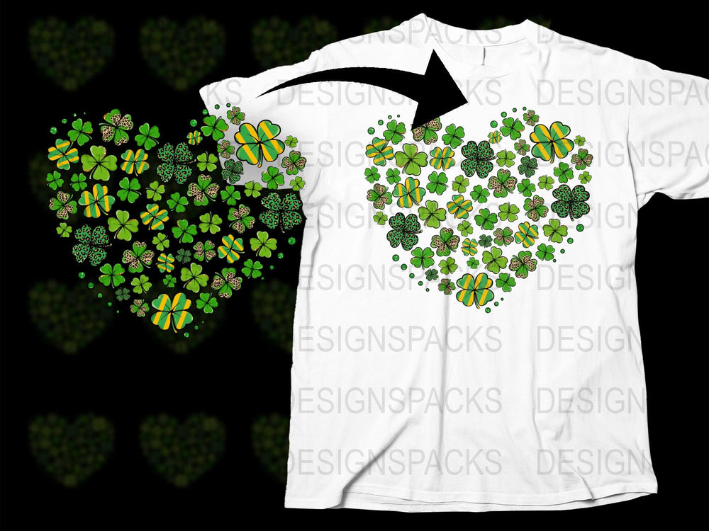 St. Patrick's Day Clover Hearts T-Shirt, White Graphic Tee, Irish Shamrock Print, Unisex Adult Clothing